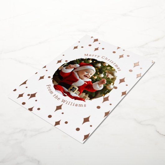 Kerstkaart met folie en twee foto's baby folie feestdagenkaart (Gedraaid)