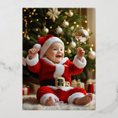 Kerstkaart met folie en twee foto's baby folie feestdagenkaart (Achterkant)