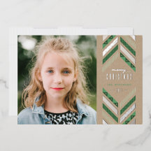 Kerstkaart met folie herringbone band - Groen