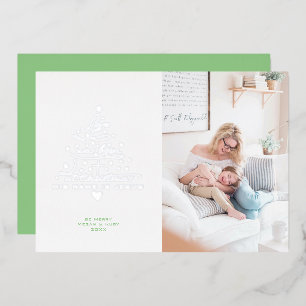 Kerstkaart met folie kerstboom en de tekst 'Liefde Feestdagenkaart