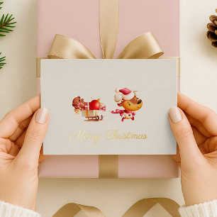 Kerstkaart met folie Merry Christmas Cute Reindeer Feestdagenkaart