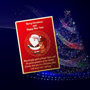 Kerstkaart met folie van Jolly Santa en rendieren Feestdagenkaart