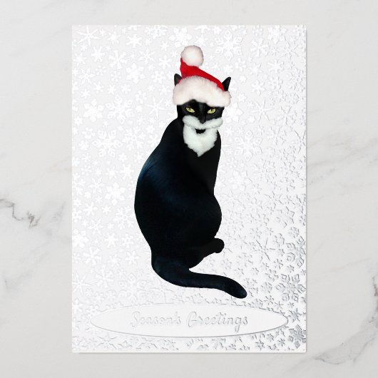 Kerstkaart met folie van Santa Cat Folie Feestdagenkaart (Voorkant)