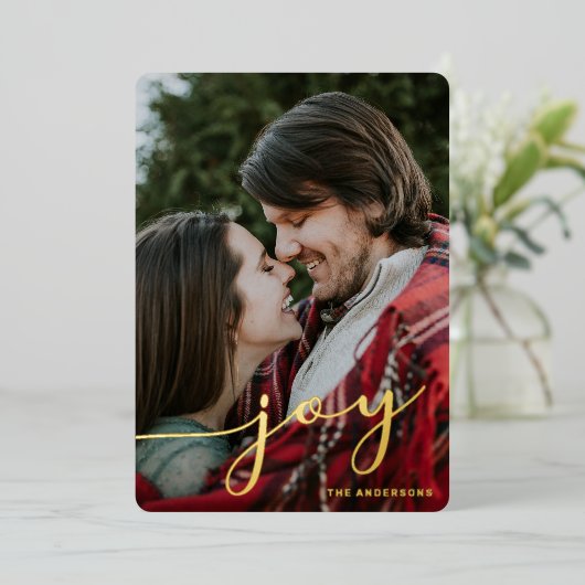 Kerstkaart met folie 'Vreugde' kerstkaart Folie Feestdagenkaart (Staand Voorkant)