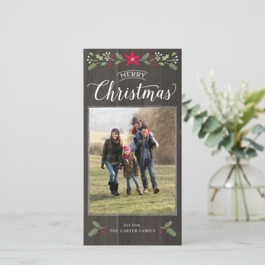 Kerstkaart met folkloristisch bloemmotief (Staand voorkant)