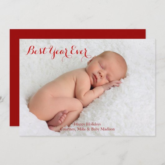 Kerstkaart met foto 'Beste jaar ooit' (Voorkant / Achterkant)