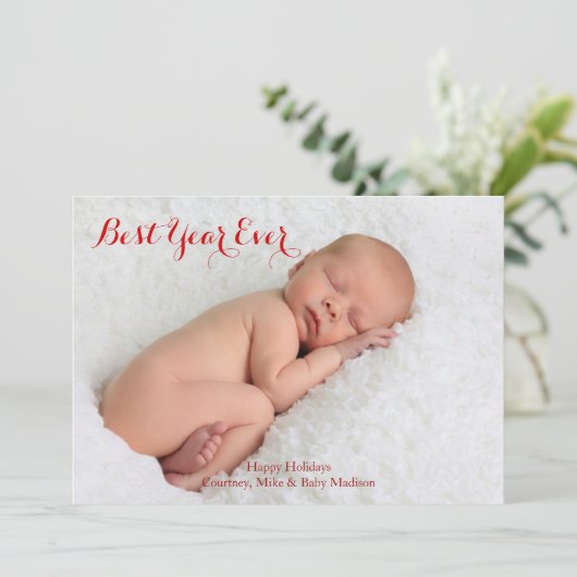 Kerstkaart met foto 'Beste jaar ooit' (Staand voorkant)