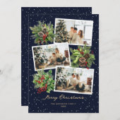 Kerstkaart met foto 'Blue Holly Berries Pine Cones (Voorkant / Achterkant)