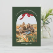 Kerstkaart met foto-boog en geschilderde rode stri (Staand voorkant)