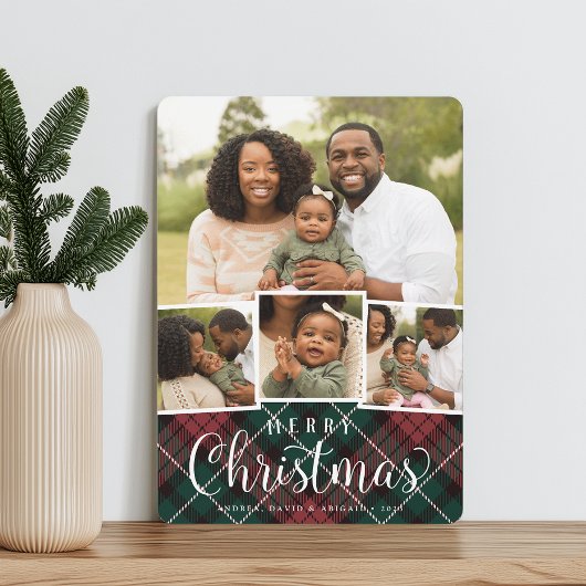 Kerstkaart met foto collage | Merry Plaid