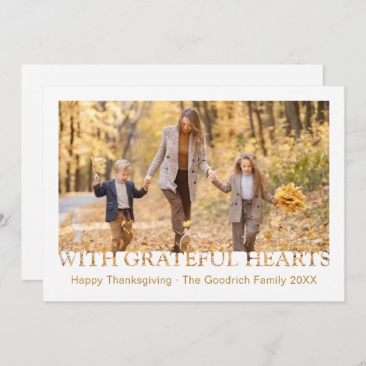 Kerstkaart met foto en dankbare harten (Voorkant / Achterkant)