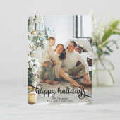 Kerstkaart met foto en gelukwensen voor de feestda (Staand voorkant)