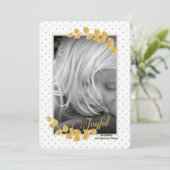 Kerstkaart met foto en gouden bladrand (Staand voorkant)