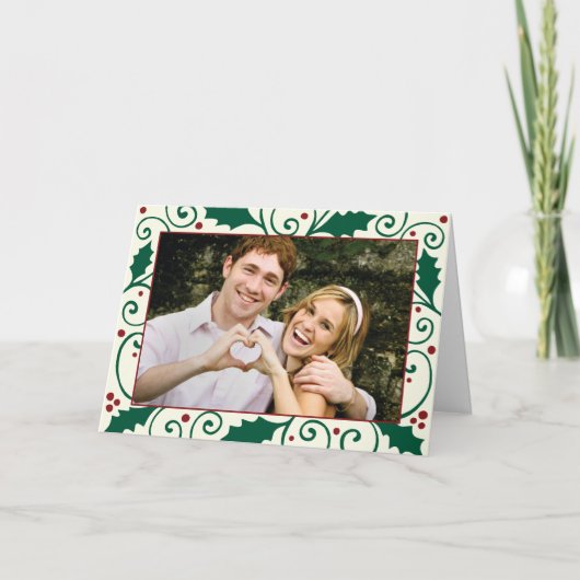 Kerstkaart met foto en hulst feestdagen kaart (Voorkant)