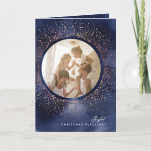Kerstkaart met foto en Navy Sparkle Star Feestdagen Kaart