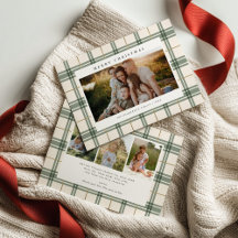 Kerstkaart met foto en plaid motief