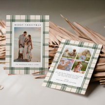 Kerstkaart met foto en plaid motief
