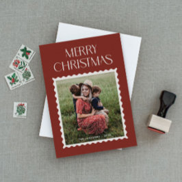 Kerstkaart met foto en postzegel