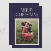 Kerstkaart met foto en postzegel - Navy (Voorkant / Achterkant)