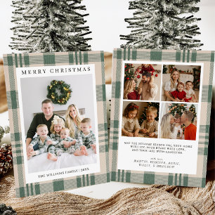 Kerstkaart met foto en ruitpatroon
