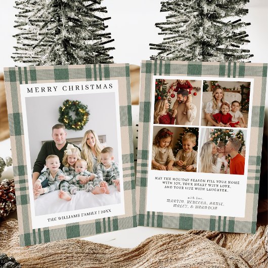 Kerstkaart met foto en ruitpatroon