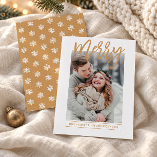 Kerstkaart met foto en sneeuwvlok op de achterzijd