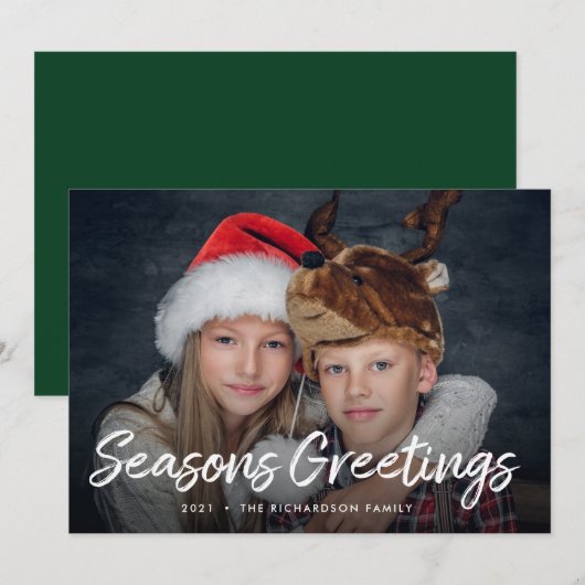 Kerstkaart met foto en tekst | Groen (Voorkant / Achterkant)