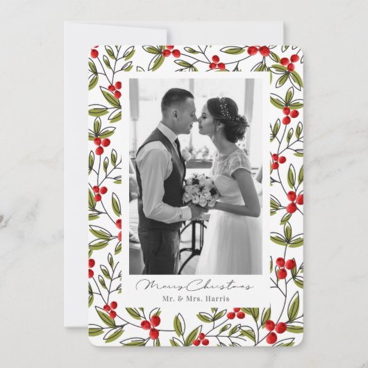 Kerstkaart met foto en verse hulst (Voorkant)