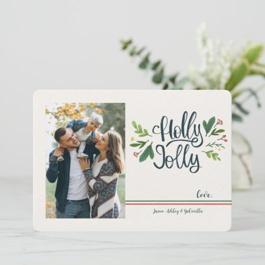 Kerstkaart met foto Holly Jolly (Staand voorkant)