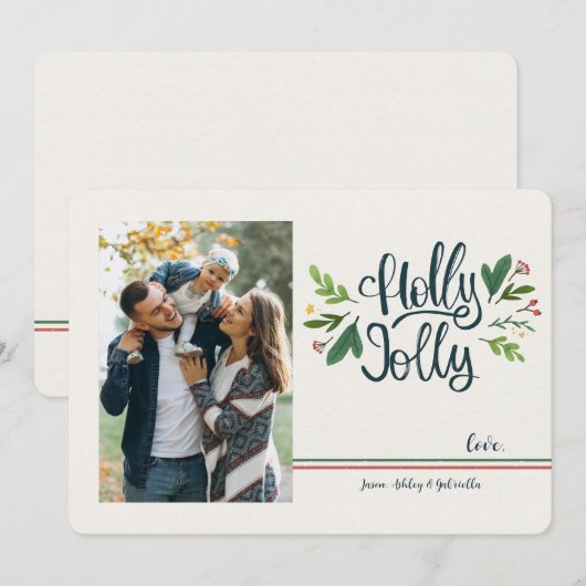 Kerstkaart met foto Holly Jolly (Voorkant / Achterkant)