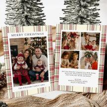Kerstkaart met foto in geruite stijl