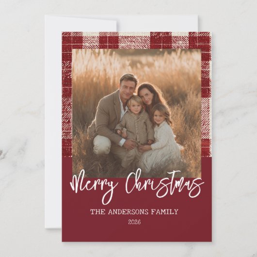 Kerstkaart met foto in geruite stijl (Voorkant)