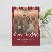 Kerstkaart met foto in geruite stijl (Staand voorkant)