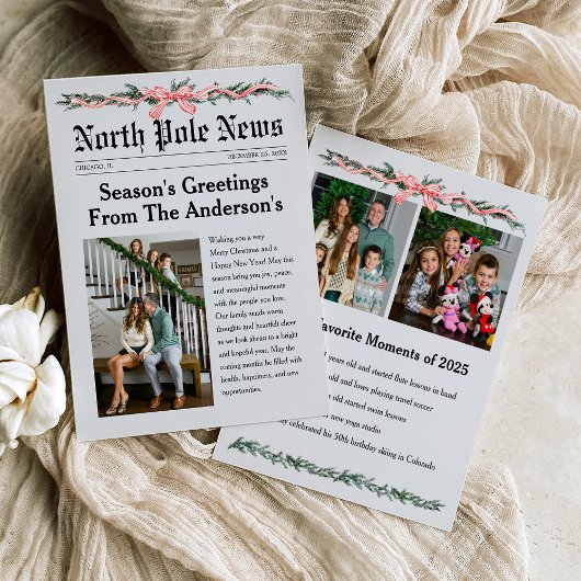 Kerstkaart met foto in krant Noordpool