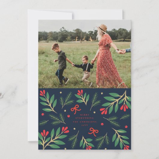 Kerstkaart met foto in marineblauw en rood kaart (Voorkant)