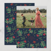 Kerstkaart met foto in marineblauw en rood kaart (Voorkant / Achterkant)