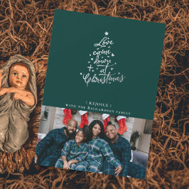 Kerstkaart met foto 'Liefde kwam naar beneden'