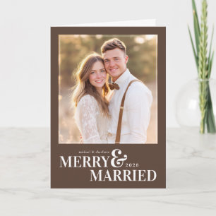 Kerstkaart met foto - Merry and Married - Bruin Feestdagen Kaart