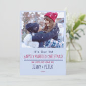Kerstkaart met foto 'Net getrouwd, eerste kerst' (Staand voorkant)