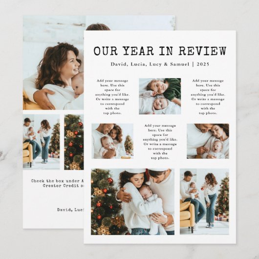 Kerstkaart met foto-overzicht van het jaar (Voorkant / Achterkant)