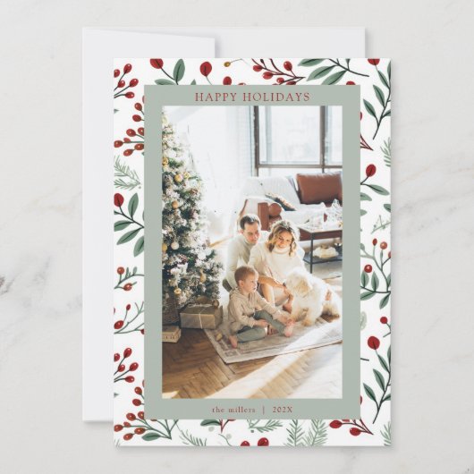 Kerstkaart met foto van hulstbessen (Voorkant)