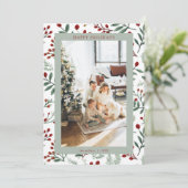 Kerstkaart met foto van hulstbessen (Staand voorkant)
