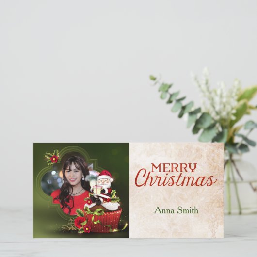 Kerstkaart met foto van Kerstman (Staand voorkant)