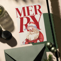 Kerstkaart met foto van Kerstman in vette rode let