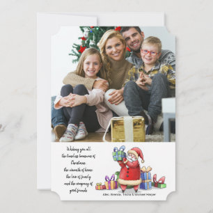 Kerstkaart met foto van Kerstman met cadeaus