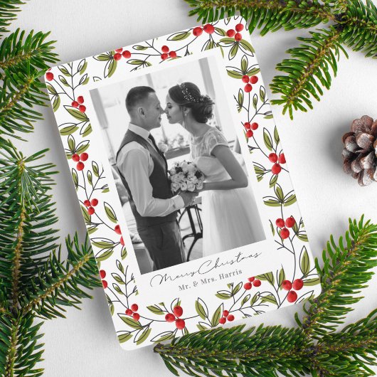 Kerstkaart met foto van verse hulst