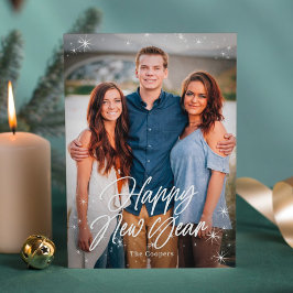 Kerstkaart met foto voor een gelukkig nieuwjaar