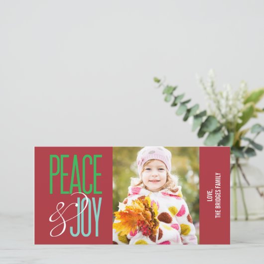 Kerstkaart met foto 'Vrede & Vreugde' (Staand voorkant)