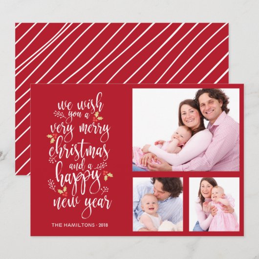 Kerstkaart met fotocollage 3 foto's kaart (Voorkant / Achterkant)