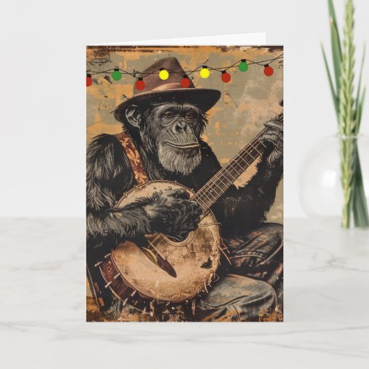 KERSTKAART MET FUNNY CHIMPANSEE KAART (Voorkant)